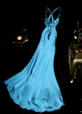 Ndyad Blue Sweetheart Neck Bodycon Dress Satin Backless Prom Dress Formal Evening Dress HZ1024