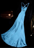 Ndyad Blue Sweetheart Neck Bodycon Dress Satin Backless Prom Dress Formal Evening Dress HZ1024