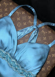 Ndyad Blue Sweetheart Neck Bodycon Dress Satin Backless Prom Dress Formal Evening Dress HZ1024