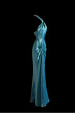 Ndyad Blue Halter Mermaid Backless Long Prom Dress Gorgeous Formal Evening Dress HZ1024