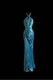 Ndyad Blue Halter Mermaid Backless Long Prom Dress Gorgeous Formal Evening Dress HZ1024
