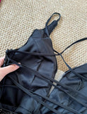 Ndyad Black Sequin Mermaid Spaghetti Strap Vling Long Prom Dress Backless Formal Evening Dress HZ1024