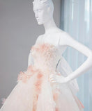 Ndyad Pastel Layered A-Line Strapless Tulle Long Prom Dress Cute Applique Birthday Evening Dress HZ1024