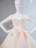 Ndyad Pastel Layered A-Line Strapless Tulle Long Prom Dress Cute Applique Birthday Evening Dress HZ1024