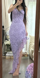 Ndyad Purple Sheath Spaghetti Strap Chiffon Applique Prom Dress Gorgeous Party Dress HZ1024