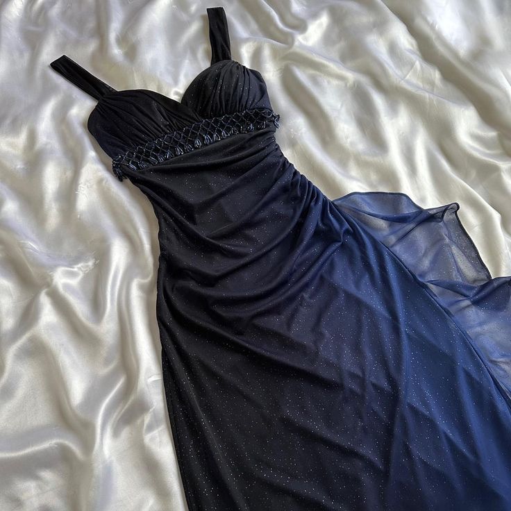 Ndyad Gradient Navy Blue?? Sweetheart Prom Dress - Romantic Glitter?Chiffon Ruffled Party Dress for Birthday&Graduation&Quinceanera HZ1024