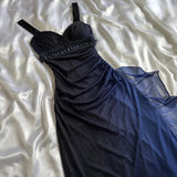 Ndyad Gradient Navy Blue?? Sweetheart Prom Dress - Romantic Glitter?Chiffon Ruffled Party Dress for Birthday&Graduation&Quinceanera HZ1024