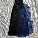 Ndyad Gradient Navy Blue?? Sweetheart Prom Dress - Romantic Glitter?Chiffon Ruffled Party Dress for Birthday&Graduation&Quinceanera HZ1024