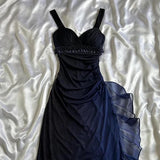 Ndyad Gradient Navy Blue?? Sweetheart Prom Dress - Romantic Glitter?Chiffon Ruffled Party Dress for Birthday&Graduation&Quinceanera HZ1024