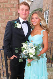 Ndyad Blue Sweetheart A-Line Prom Dress & Wedding Dress??- Elegant Chiffon Ruffled Birthday Party Dress HZ1024