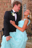 Ndyad Blue Sweetheart A-Line Prom Dress & Wedding Dress??- Elegant Chiffon Ruffled Birthday Party Dress HZ1024