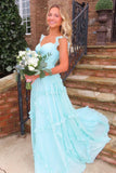 Ndyad Blue Sweetheart A-Line Prom Dress & Wedding Dress??- Elegant Chiffon Ruffled Birthday Party Dress HZ1024