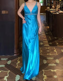 Ndyad Royal Blue Backless Satin Prom Dress - Backless Sexy Empire Dress - Glitter Beaded Evening Dress for Quinceanera&Birthday HZ1024