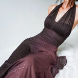 Ndyad Green Formal Dresses, V-neck Sheath Glitter Birthday Dresses, Chiffon Retro Backless Party Dresses HZ1024