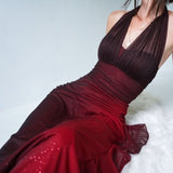 Ndyad Green Formal Dresses, V-neck Sheath Glitter Birthday Dresses, Chiffon Retro Backless Party Dresses HZ1024