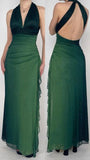 Ndyad Green Formal Dresses, V-neck Sheath Glitter Birthday Dresses, Chiffon Retro Backless Party Dresses HZ1024