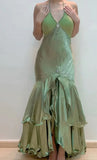Ndyad Green V-Neck Beaded Satin Mermaid Backless Evening Gown HZ1024