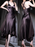 Ndyad Chocolate V-Neck Satin A-Line Prom Dress Elegant Party Dress HZ1024