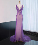 Ndyad Purple Mermaid Gown - Glitter Rhinestone Tulle Prom Dress for Special Ocassions HZ1024