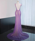 Ndyad Purple Mermaid Gown - Glitter Rhinestone Tulle Prom Dress for Special Ocassions HZ1024