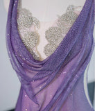 Ndyad Purple Mermaid Gown - Glitter Rhinestone Tulle Prom Dress for Special Ocassions HZ1024
