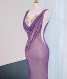 Ndyad Purple Mermaid Gown - Glitter Rhinestone Tulle Prom Dress for Special Ocassions HZ1024