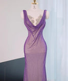 Ndyad Purple Mermaid Gown - Glitter Rhinestone Tulle Prom Dress for Special Ocassions HZ1024