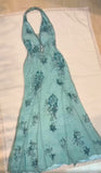 Ndyad Blue V-neck Chiffon Mermaid Gown - Glitter Beading & Sequined Backless Evening Dress HZ1024