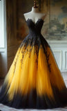 Evafashion Yellow Sweetheart Neck Tulle A-Line Prom Dress Gorgeous Evening Dress HZ1024