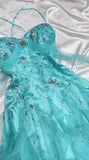 Evafashion 1950s Inspired Baby Princess Blue Prom Dress - Shimmering Sequins Tulle & Satin Ballgown for Formal Events HZ1024