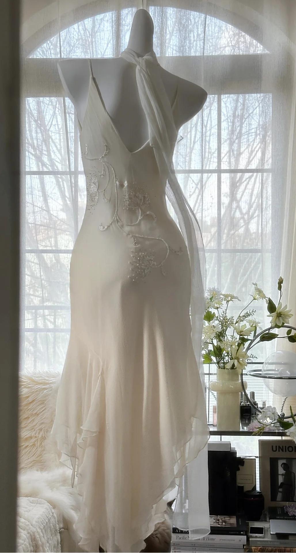 Ndyad Fairytale White Chiffon Short Prom Dress Vintage Applique Beading Party Dresses HZ1024