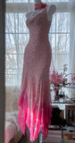 Ndyad Cinderella Pink A-Line Evening Gown - Iridescent Beaded Tulle with Soft Chiffon Layers for Sweet 16 HZ1024
