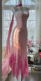 Ndyad Cinderella Pink A-Line Evening Gown - Iridescent Beaded Tulle with Soft Chiffon Layers for Sweet 16 HZ1024