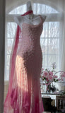 Ndyad Cinderella Pink A-Line Evening Gown - Iridescent Beaded Tulle with Soft Chiffon Layers for Sweet 16 HZ1024
