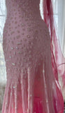 Ndyad Cinderella Pink A-Line Evening Gown - Iridescent Beaded Tulle with Soft Chiffon Layers for Sweet 16 HZ1024