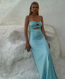 Ndyad Sheath Tiffany Blue Prom Dresses Satin Formal Dresses HZ1024