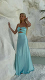 Ndyad Sheath Tiffany Blue Prom Dresses Satin Formal Dresses HZ1024