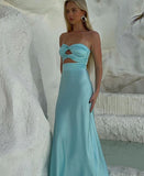 Ndyad Sheath Tiffany Blue Prom Dresses Satin Formal Dresses HZ1024