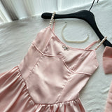 Ndyad Spring Pool Party Dress Pink Satin A-Line Short Prom Dress for Birthday &Homecoming HZ1024