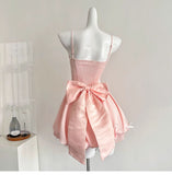 Ndyad Spring Pool Party Dress Pink Satin A-Line Short Prom Dress for Birthday &Homecoming HZ1024