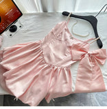 Ndyad Spring Pool Party Dress Pink Satin A-Line Short Prom Dress for Birthday &Homecoming HZ1024