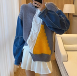 Ndyad patchwork long-sleeved women's sweater HZ1024