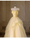Evafashion Yellow Princess Tulle Prom Dress ??A-Line Shinny Beaded Evening Gown for Graduation & Quinceanera & Birthday HZ1024