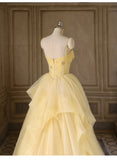 Evafashion Yellow Princess Tulle Prom Dress ??A-Line Shinny Beaded Evening Gown for Graduation & Quinceanera & Birthday HZ1024