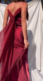 Ndyad Purple Satin Prom Dress Vintage Glam Evening Gown with Chiffon Ribbon HZ1024