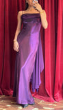 Ndyad Purple Satin Prom Dress Vintage Glam Evening Gown with Chiffon Ribbon HZ1024