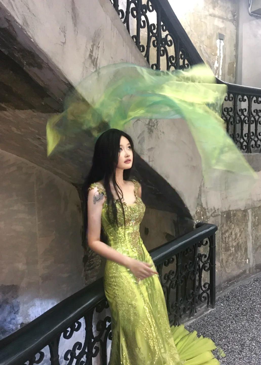 Ndyad Bud Green Mermaid Sequins Beaded Prom Dress Backless Tulle Evening Gown HZ1024