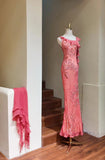 Ndyad Light Purple One Shoulder Bodycon Beading Chiffon Prom Dress Vintage Glitter Evening Gown HZ1024
