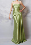 Evafashion Y2k Green Sheath Spaghetti Strap Satin Prom Dress Elegant Evening Gown for Birthday HZ1024