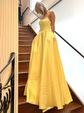 Ndyad Sage Green Satin A-line Long Prom Dress With Slit Strapless Evening Dress HZ1024